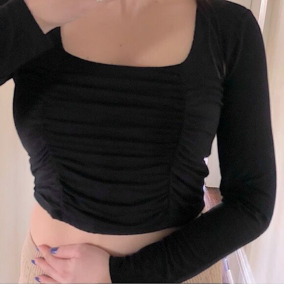 calvin klein double ruche square neck stretch crop top size Medium new - Picture 2 of 9